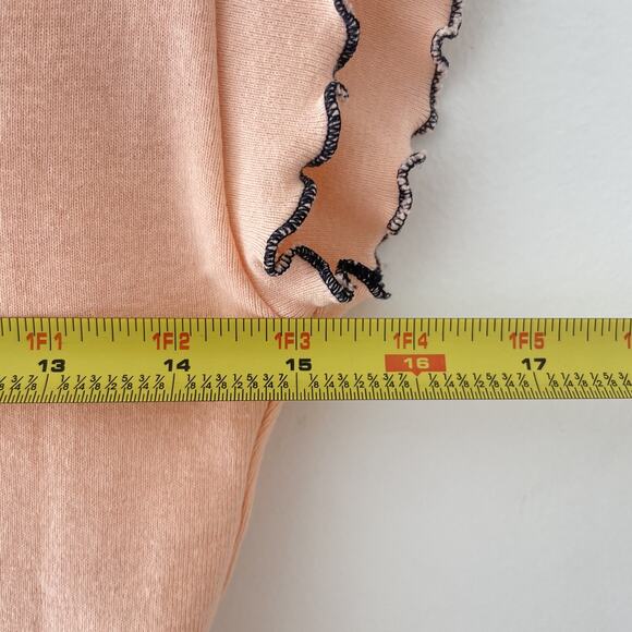 Y2K Baby Tee Lettuce Hem St. Maarten Top Peach Ruffle Edge Retro Travel Shirt M - Picture 5 of 6